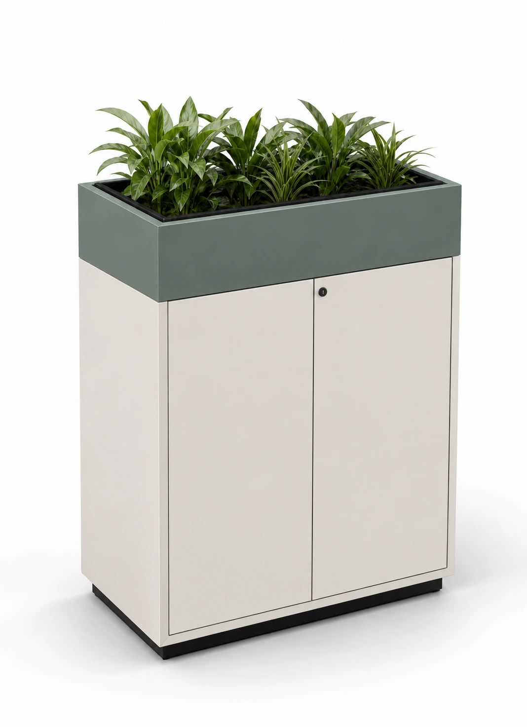 青绿色花槽搭配白色柜体的窄型双门款
