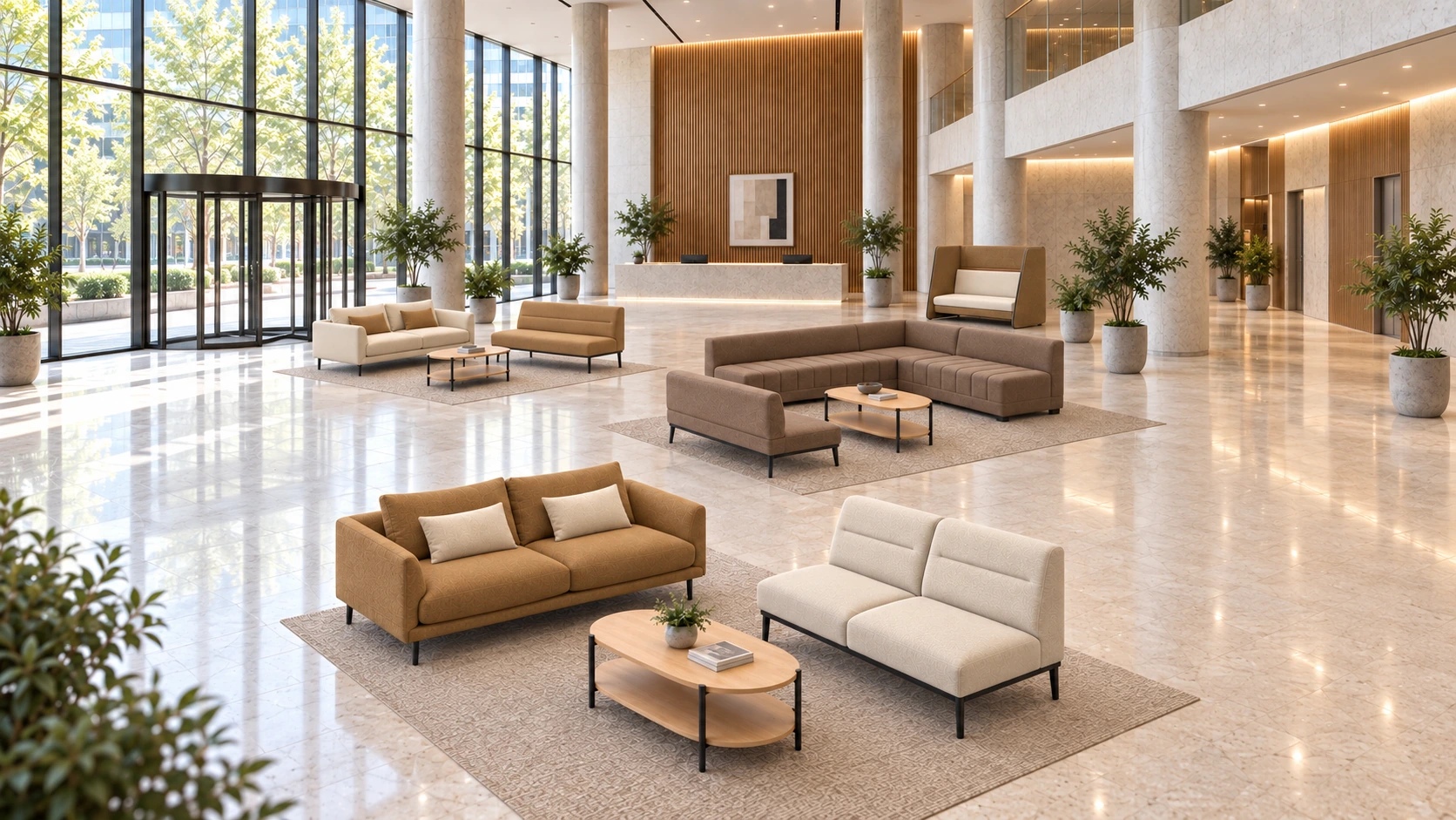 Lobby setting · Illustrative seating groups with different sofa designs