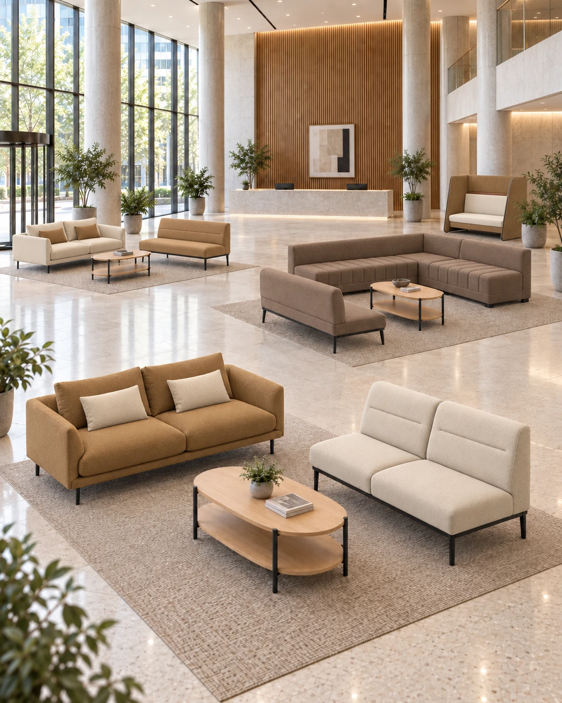 Lobby setting · Illustrative seating groups with different sofa designs