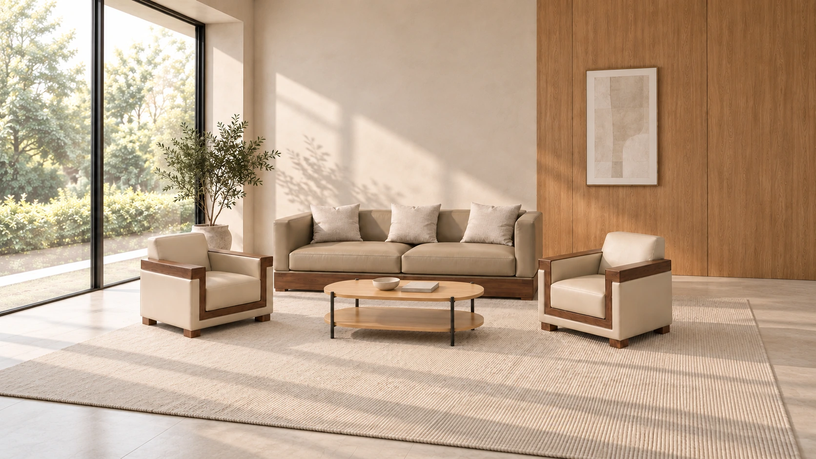 Reception setting · Illustrative sofa and Nora coffee table arrangement