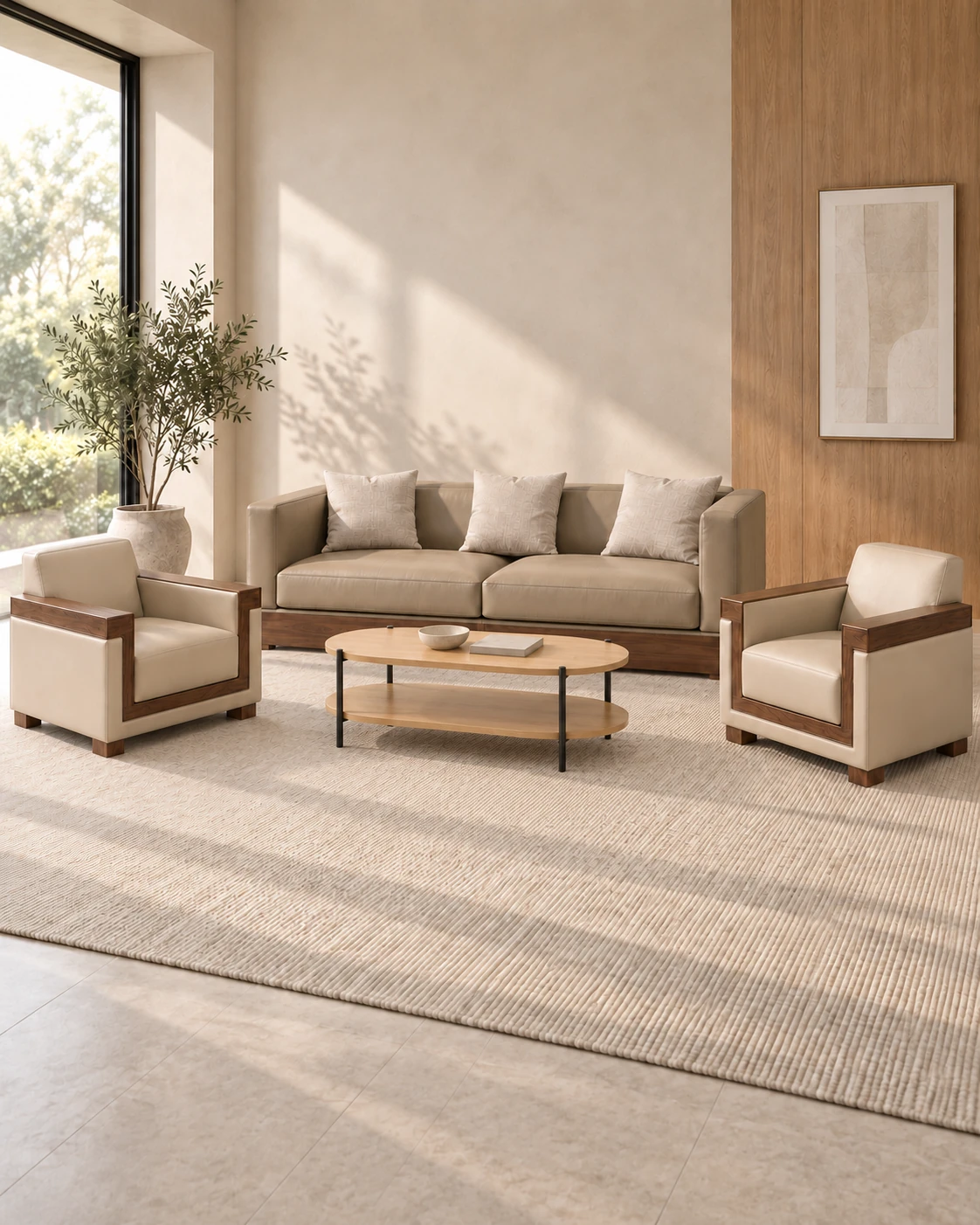 Reception setting · Illustrative sofa and Nora coffee table arrangement